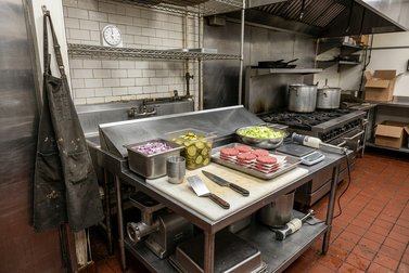 Classic Brooklyn burger served in a warm dining room
